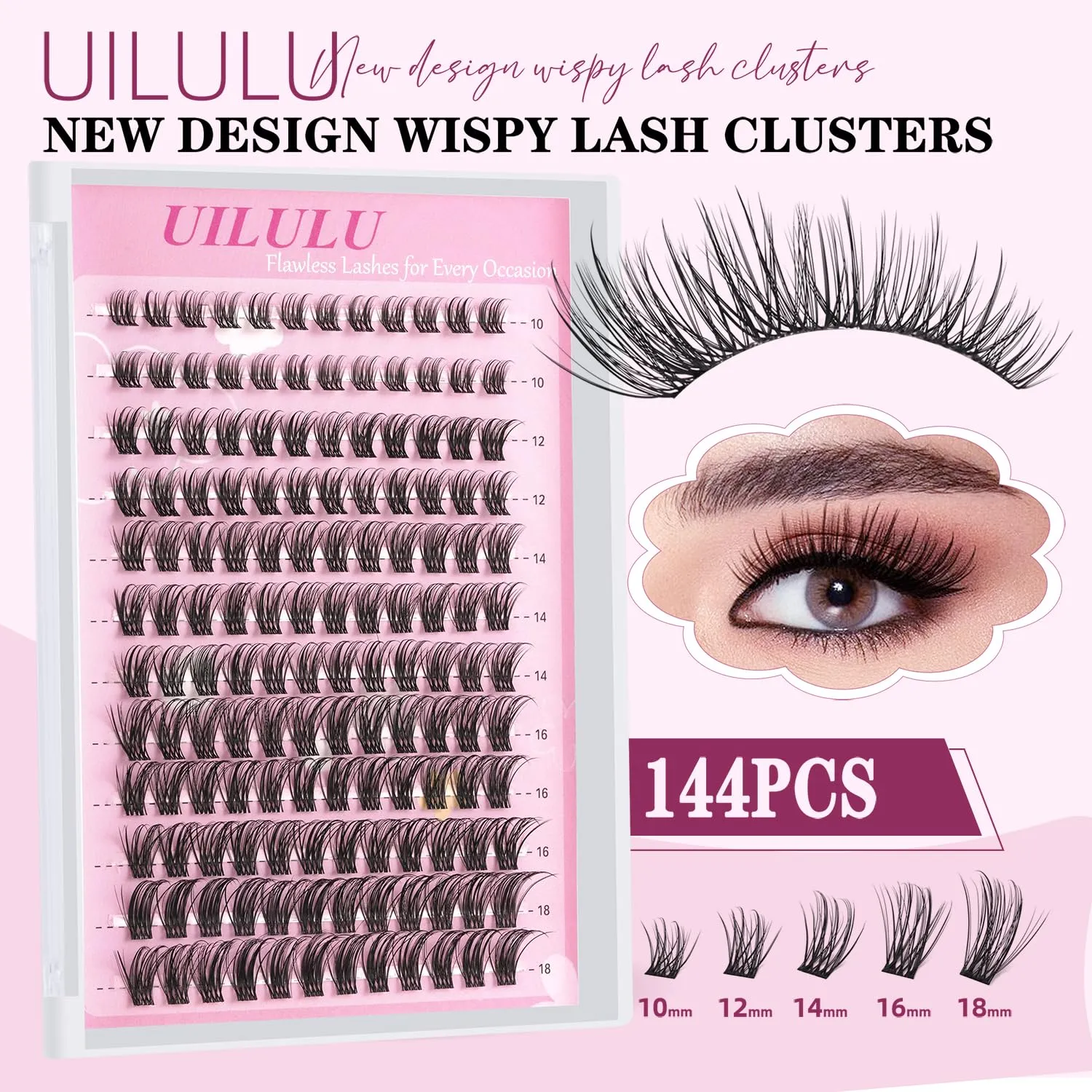 Natural Lash Clusters 10-18mm Mix D Curl Eye Lashes Wispy Lash Clusters False Eyelash Clusters DIY Eyelash Extensions Individual Cluster Lashes (U14 Lashes Only)
