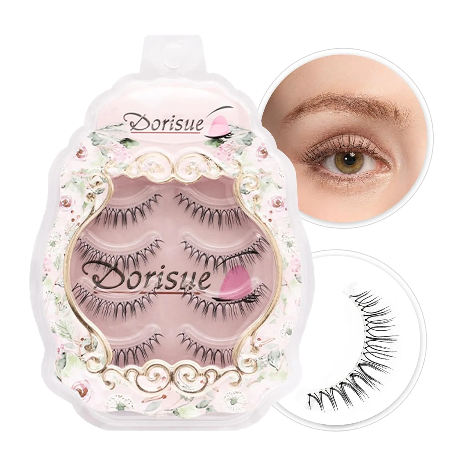 Natural Volume False Eyelashes - Ultra Light Clear Band Lashes for Office Daily Wear, 4-10mm, 4 Pairs (E3)