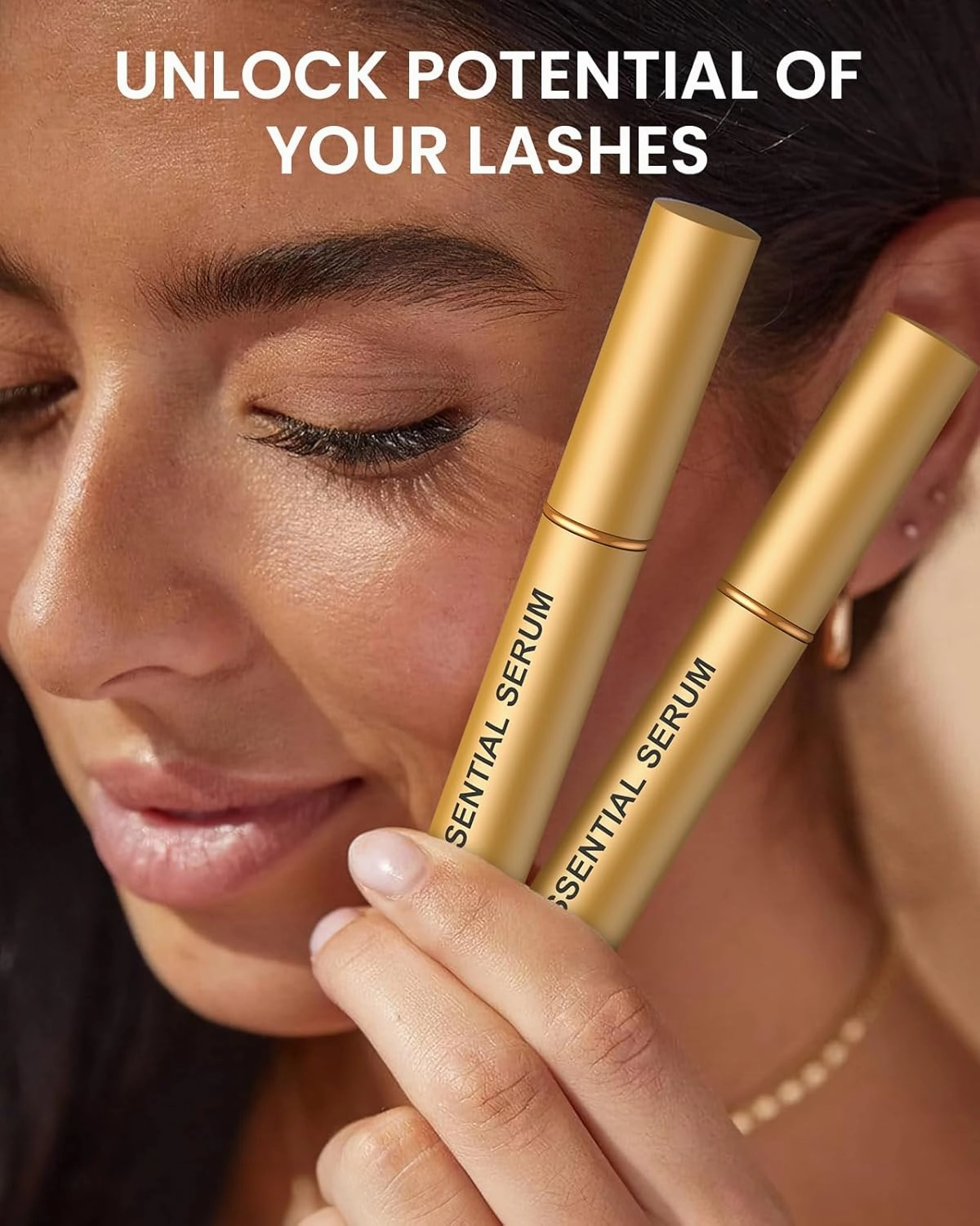 Natural Cosmetic Eyelash Serum for Longer, Thicker Lashes & Brows, Boost Lash Serum Vegan & Cruelty-Free - Niacinamide, Centella Asiatica Leaf Extract (15 mL Gold)