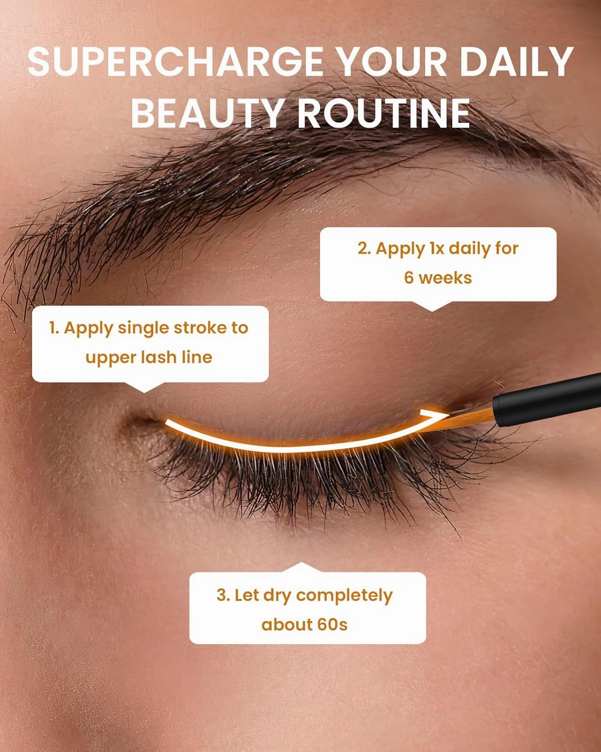 Natural Cosmetic Eyelash Serum for Longer, Thicker Lashes & Brows, Boost Lash Serum Vegan & Cruelty-Free - Niacinamide, Centella Asiatica Leaf Extract (15 mL Gold)