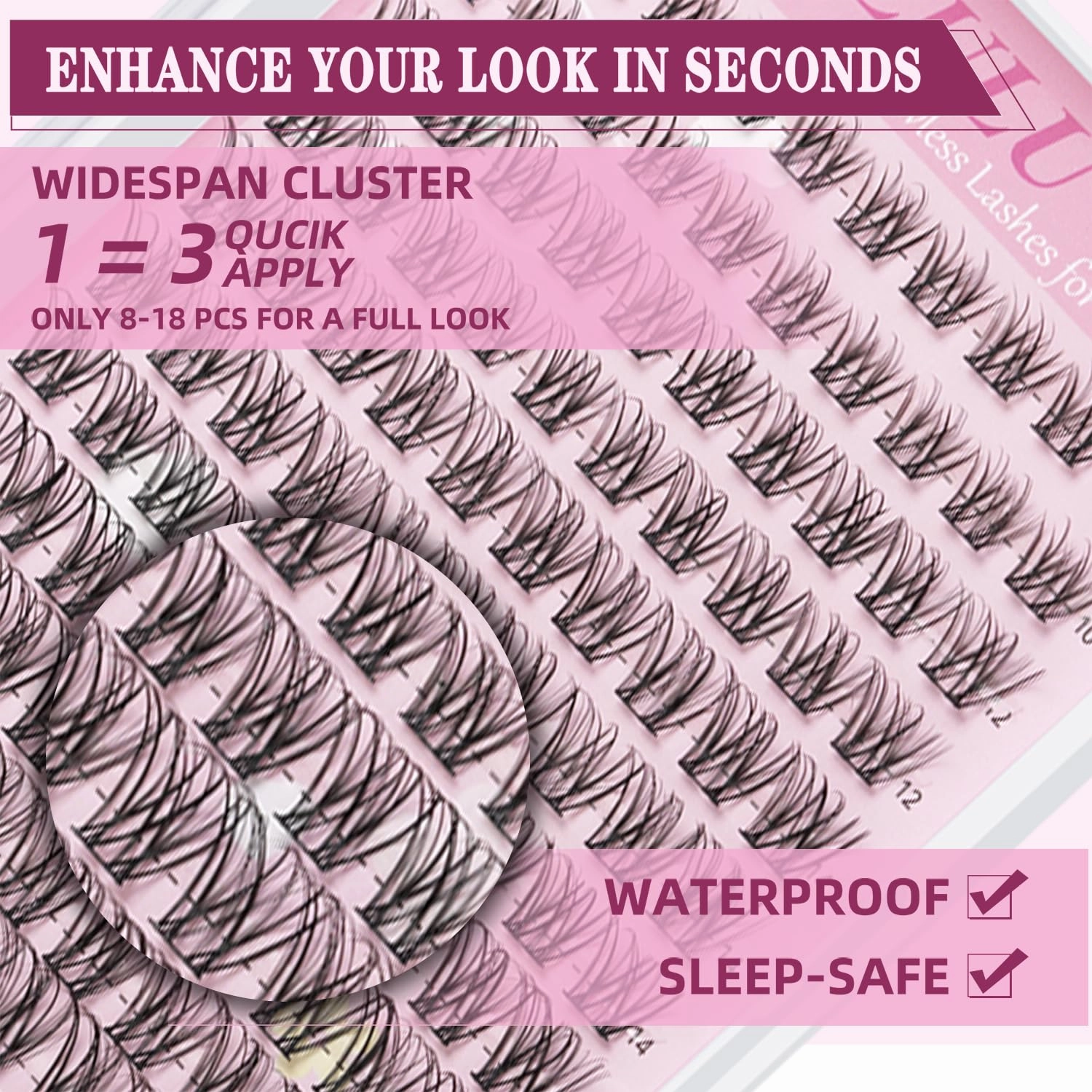 Natural Lash Clusters Kit 10-18mm Mix D Curl DIY Extension Eye Natural Lashes False Wispy EyeLash Cluster with Bond & Seal, Glue Remover, Tweezers(U26)