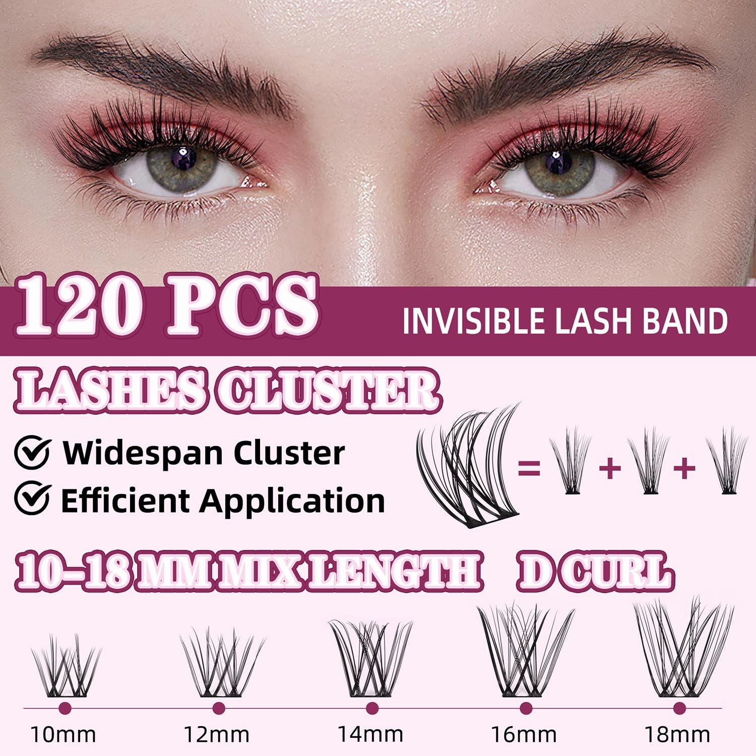 Natural Lash Clusters Kit 10-18mm Mix D Curl DIY Extension Eye Natural Lashes False Wispy EyeLash Cluster with Bond & Seal, Glue Remover, Tweezers(U26)