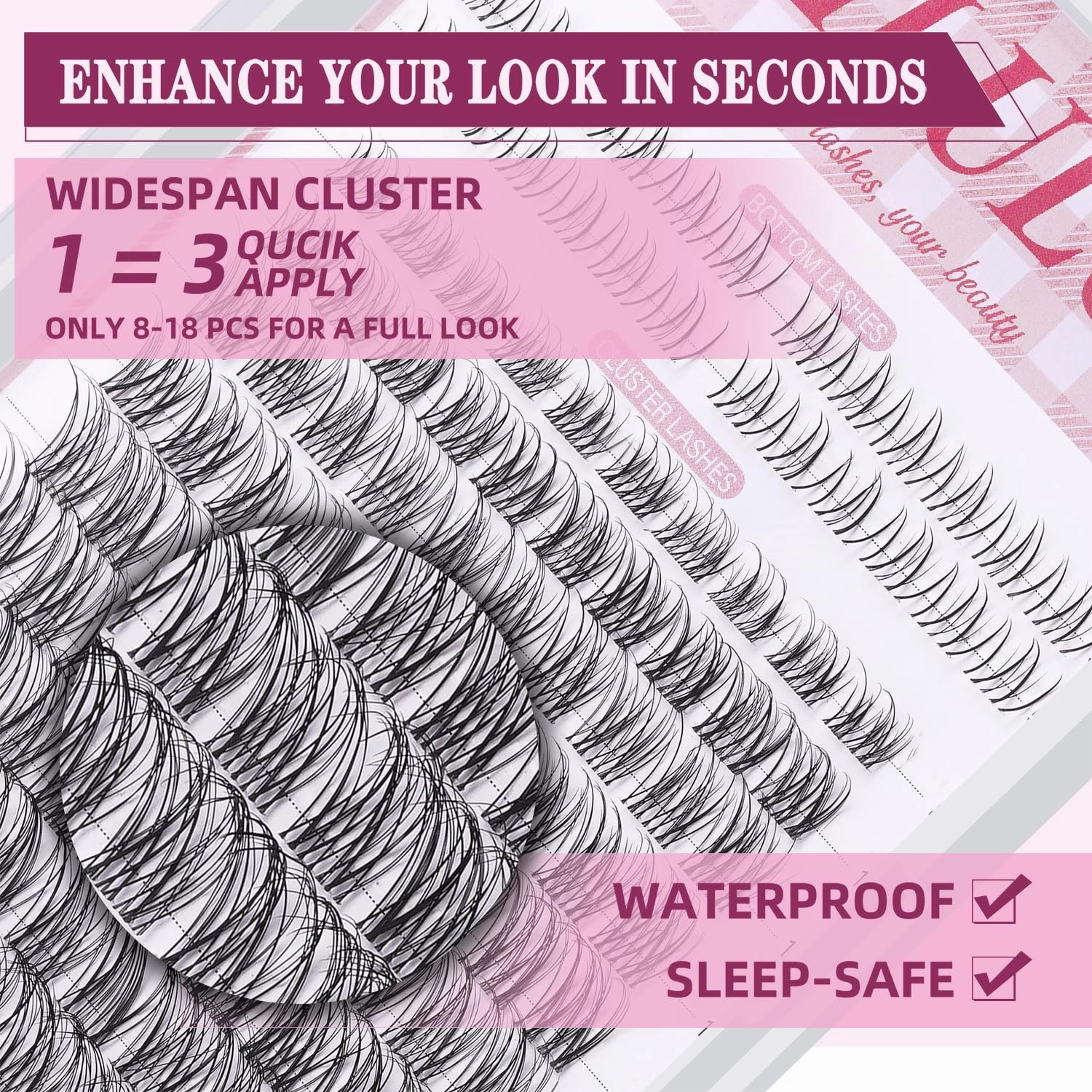 Natural Lash Clusters Kit 8-18mm with 5mm Bottom Lashes Natural Eye Lashes Wispy Lash Clusters False Eyelash Clusters DIY Lash Extension Kit with Bond & Seal Glue Remover Tweezers(U18 Lash Kit)