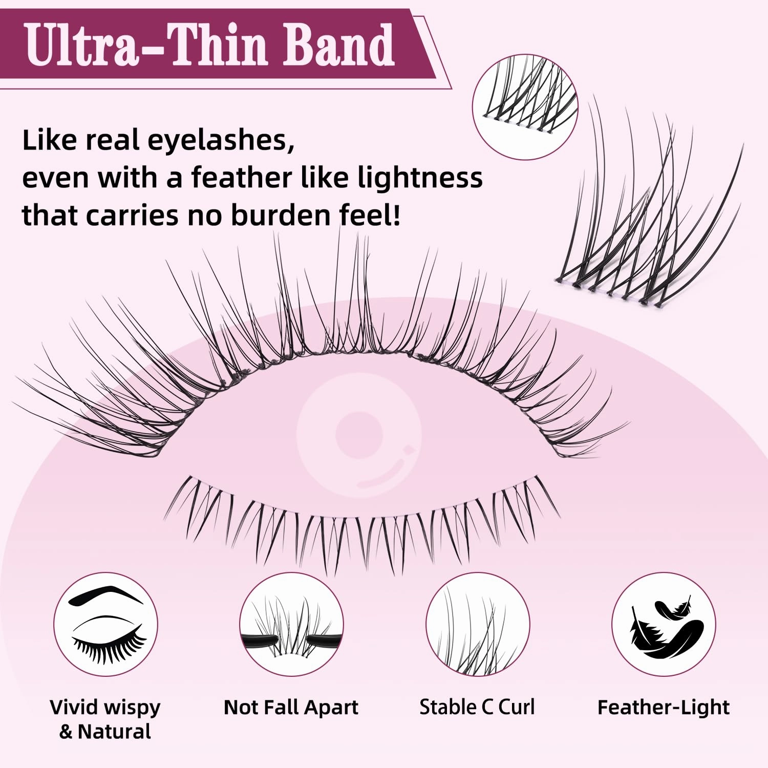 Natural Lash Clusters Kit 8-18mm with 5mm Bottom Lashes Natural Eye Lashes Wispy Lash Clusters False Eyelash Clusters DIY Lash Extension Kit with Bond & Seal Glue Remover Tweezers(U18 Lash Kit)