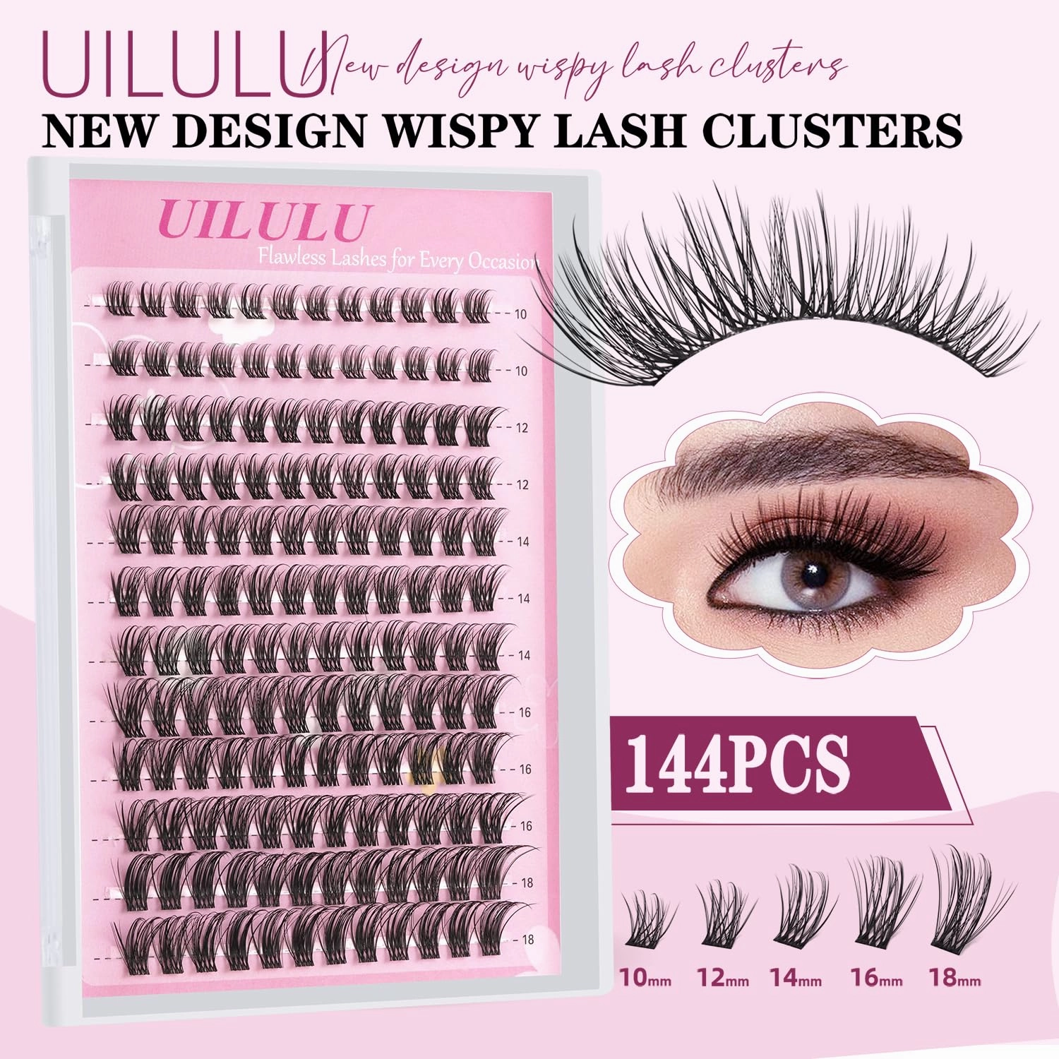 Natural Wispy Lash Clusters Kit 10-18mm Mix D Curl DIY Extension Eye Lashes False Wispy EyeLash Cluster with Bond & Seal, Glue Remover, Tweezers(U14)