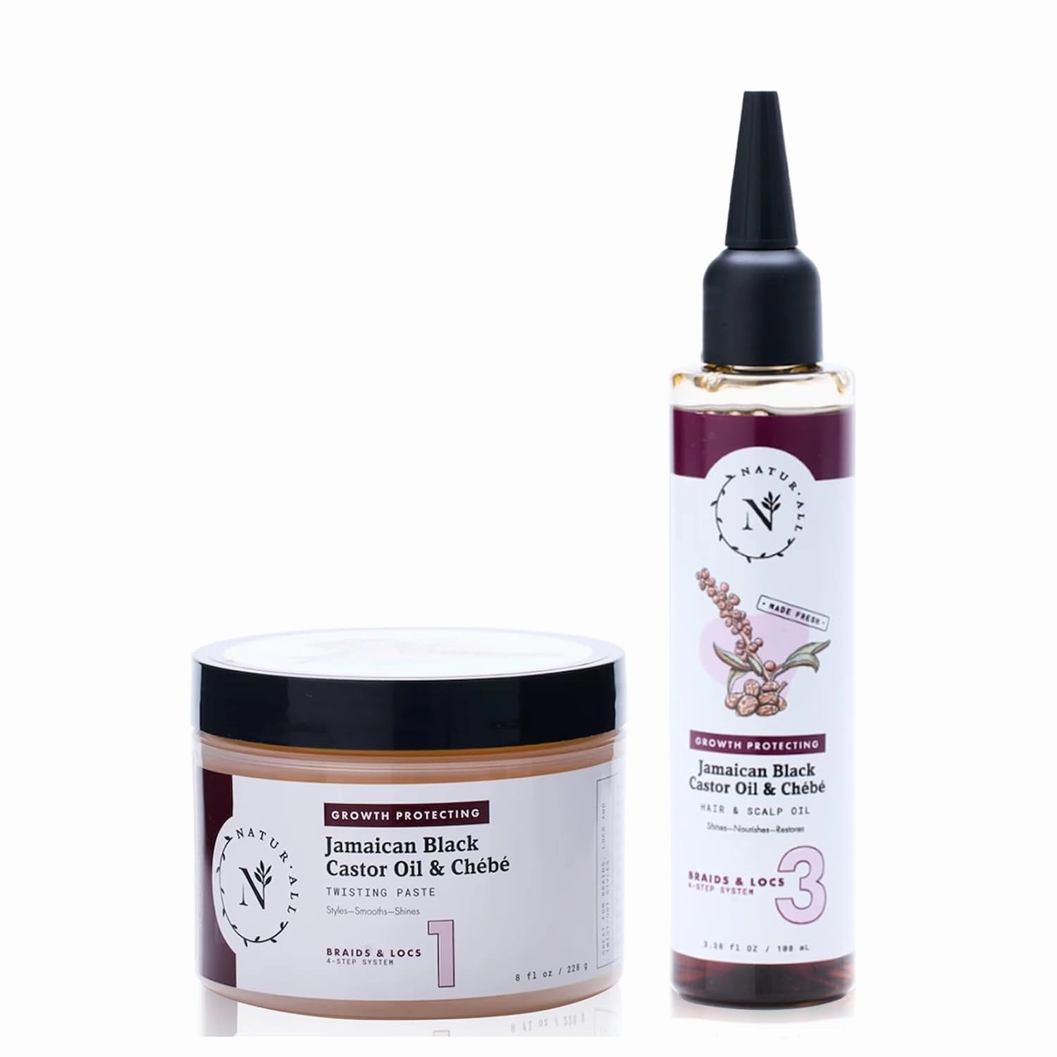 NaturAll Jamaican Black castor Oil & Chebe Oil & Braiding Gel - Hair Care Bundle for Frizz Control- Hair Styling Products for Cornrows, Twist Outs, Faux Locs & Box Braids with Lightweight Chebe Oil fo