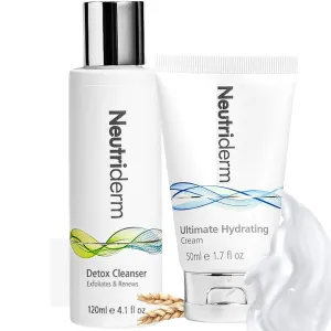 NEUTRIDERM Exfoliating Cleanser & Hydrating Moisturizer Bundle – Glycolic Acid Face Wash for Oily, Acne-Prone Skin   Vitamin E Anti-Aging Cream for Dry, Sensitive Skin – 120ml & 1.7oz