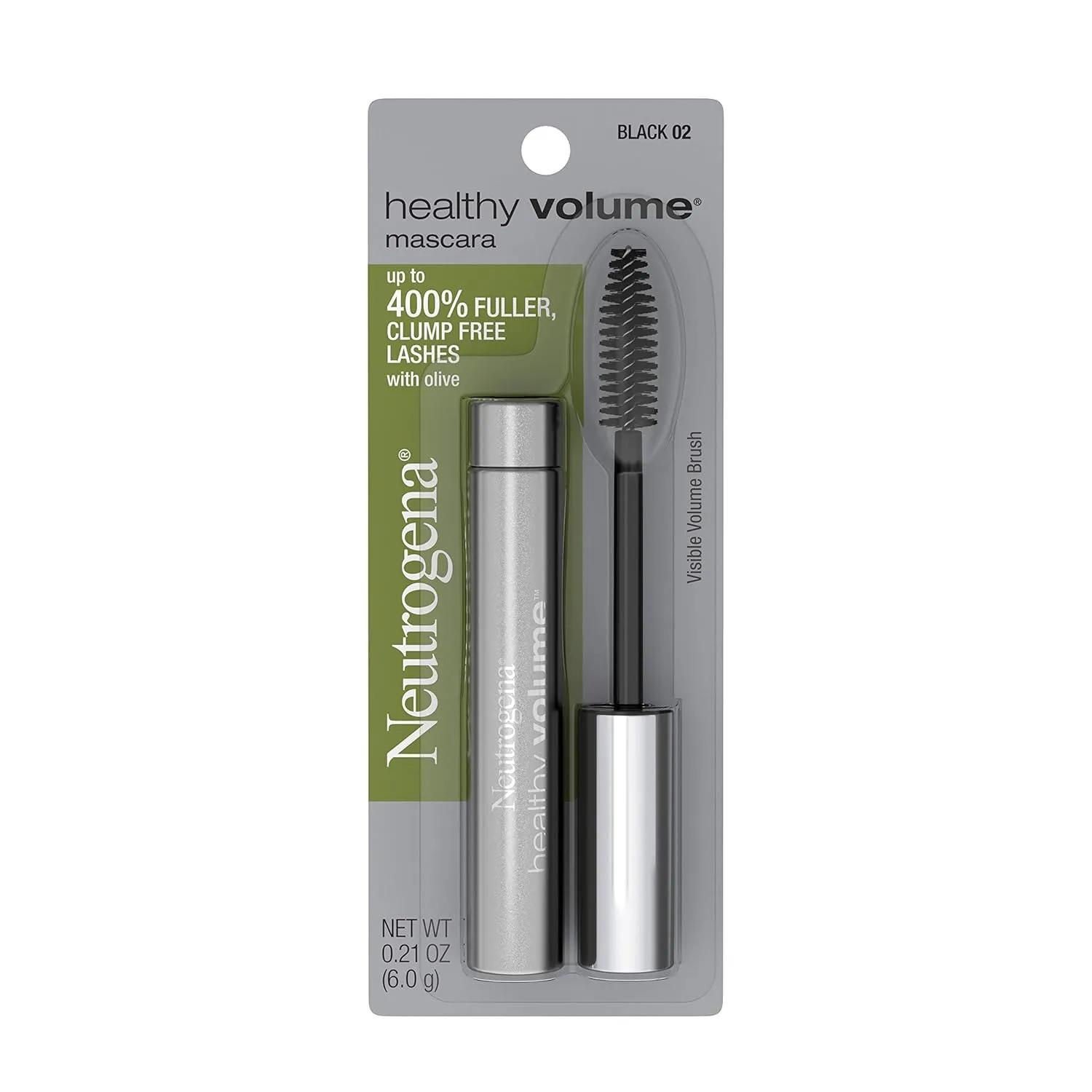 Neutrogena Healthy Volume Lash-Plumping Mascara, Volumizing and Conditioning Mascara with Olive Oil to Build Fuller Lashes, Clump-, Smudge- and Flake-Free, Black 02, 0.21 oz (Pack of 2)