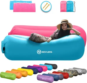 Nevlers 2 Pack Inflatable Loungers Air Sofa Couch | Perfect for Beach Chair Camping Chairs or Portable Hammock |Travel Bag Pouch, Pegs & 3 Pockets| Movie Seating & Camping Accessories Blow Up Lounger