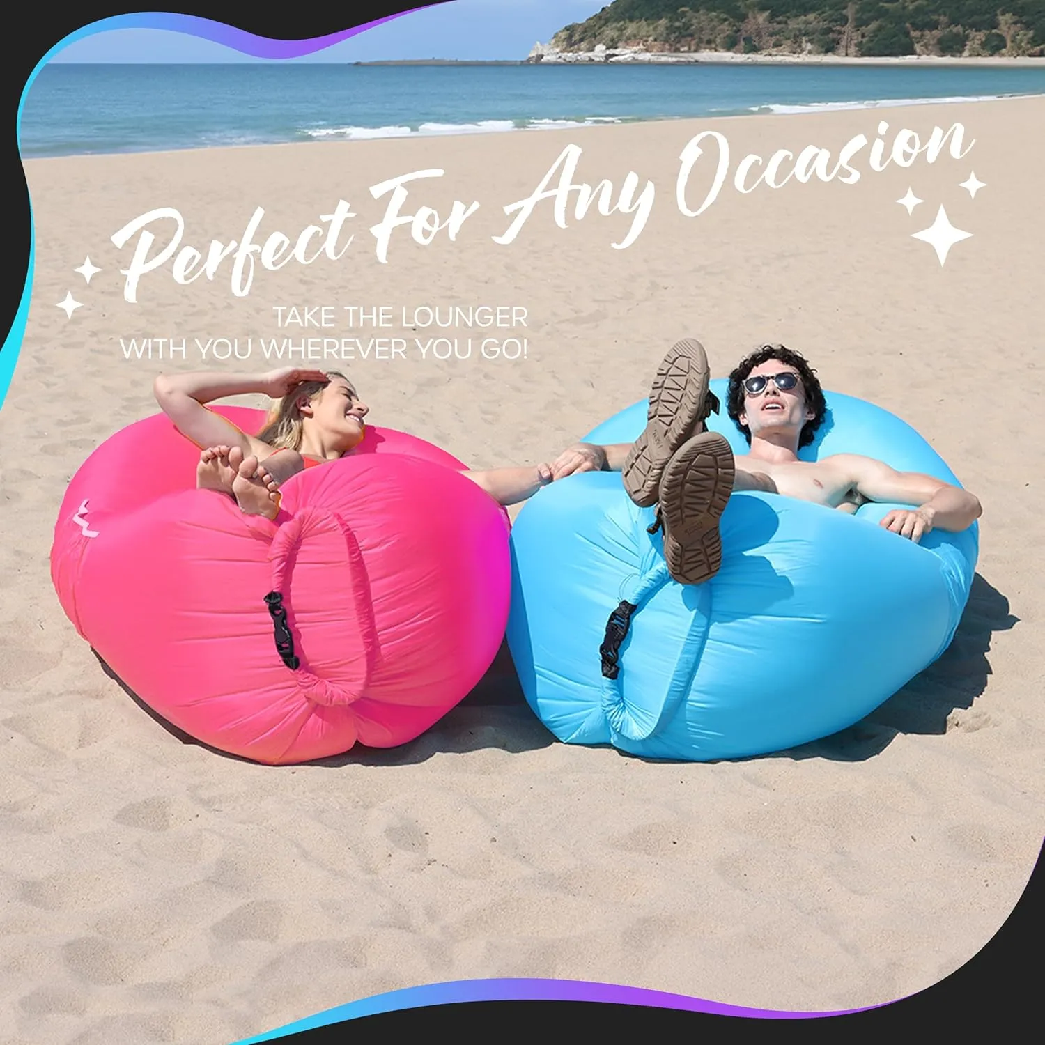 Nevlers 2 Pack Inflatable Loungers Air Sofa Couch | Perfect for Beach Chair Camping Chairs or Portable Hammock |Travel Bag Pouch, Pegs & 3 Pockets| Movie Seating & Camping Accessories Blow Up Lounger