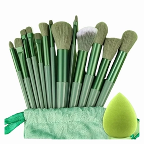 NEW 13PCS Makeup Brushes Set Soft Eyeshadow Highlighter Foundation brush Concealer Detail Brush Women Beauty Tool Christmas Gift(Green with bag)