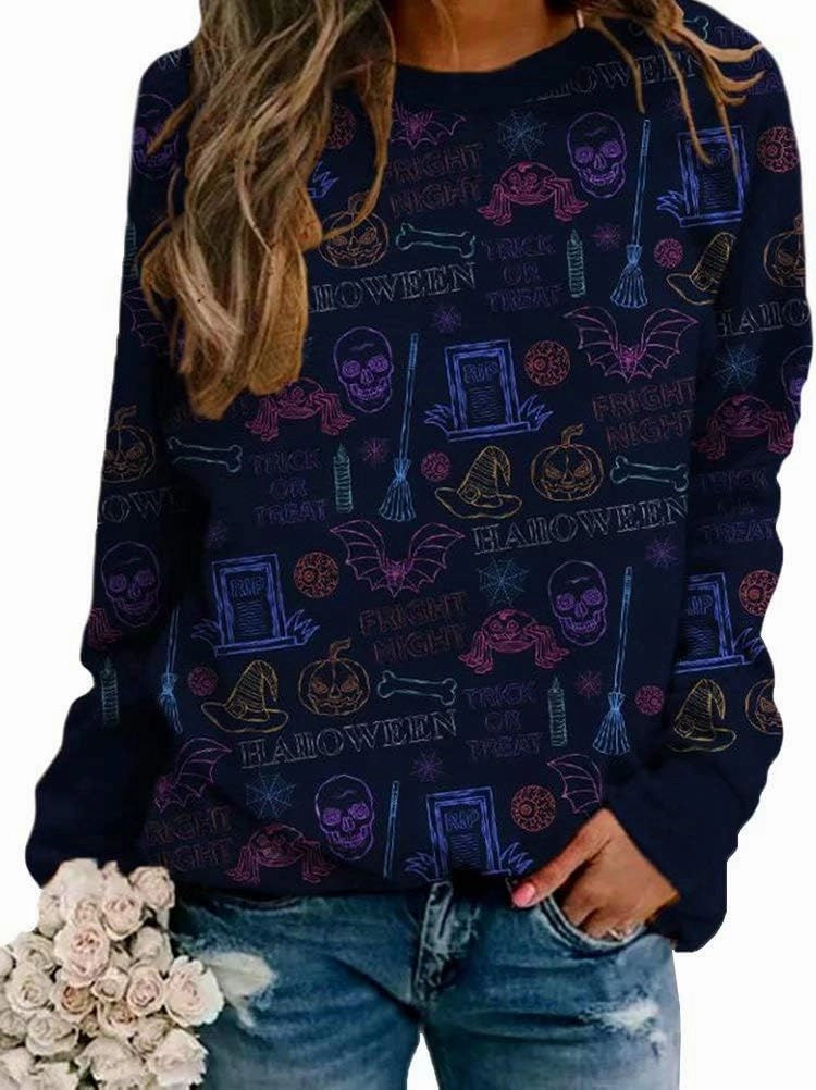Neyaolk Pumpkin-Sweatshirt Halloween Crewneck Shirt - Cats Graphic Printed Long Sleeve Loose Pullover Top