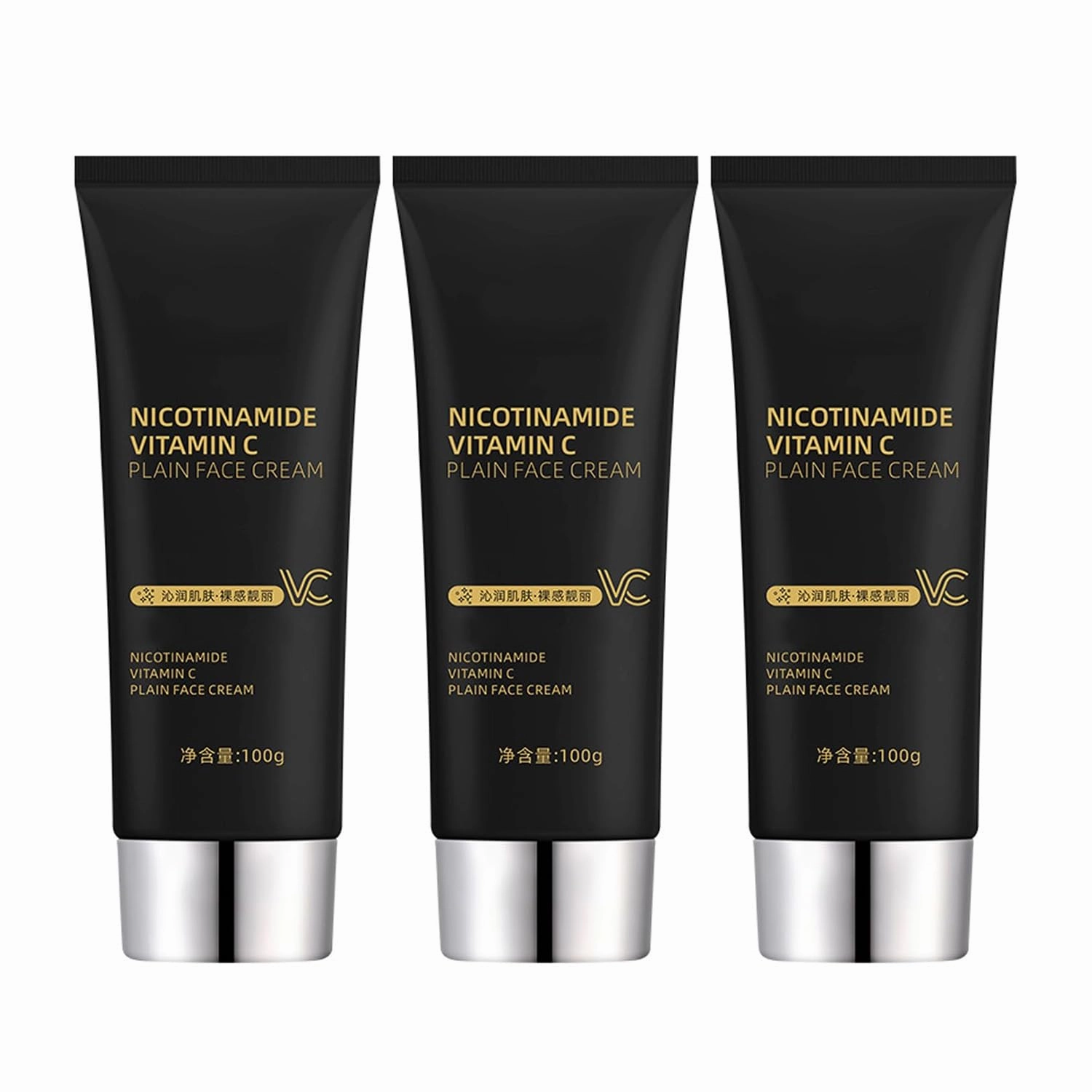 Nicotinamide Vitamin C Plain Face Cream, Niacinamide Vitamin C Black Tube Skin Cream, Multifunctional Smooth Hydrating Niacinamide Makeup Cream(3pcs)