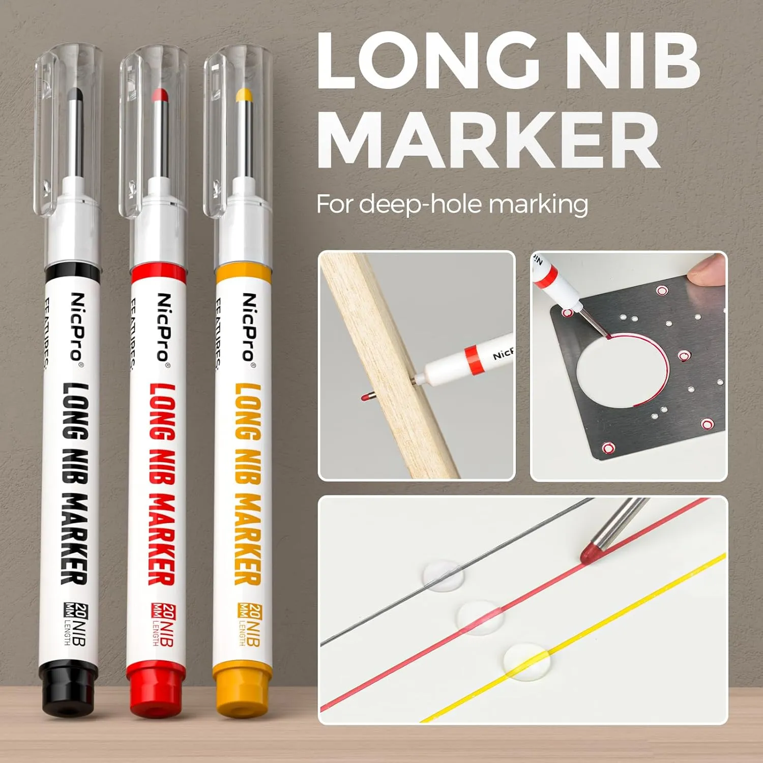 Nicpro 4 Pack Carpenter Pencil with Sharpener, Construction Mechanical Pencils Set with 48 Refills, Heavy Duty Marking Tool, Deep Hole Marker Pens for Architect Marking(Red, Black, Yellow, Blue)