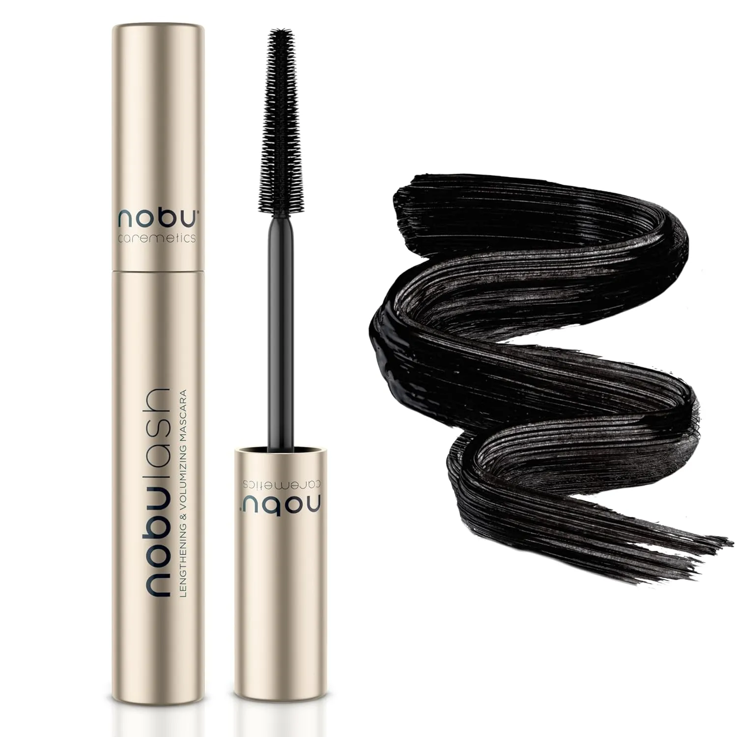 NobuLash Mascara for Older Women - Volumizing & Lengthening, Long-stay, Long-wearing, Hypoallergenic, NO CLUMPS, NO SMUDGES, Vegan, 2-in-1 Formula - Incredible Length in 2 coats (Natural Black)