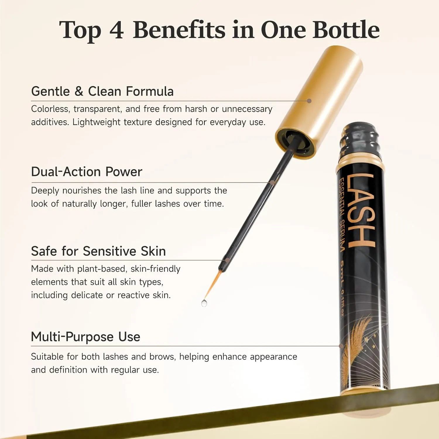 Nourishing Lash & Brow Serum – Enhances the Look of Fuller, Longer Eyelashes and Eyebrows – Gentle Formula for Sensitive Eyes – Vegan & Cruelty-Free – 0.17 fl oz (Pack of 2)