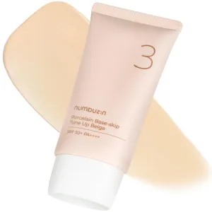 numbuzin No.3 Porcelain Base-skip Tone Up Beige | SPF50  PA     | Lightweight, Hydrating | Zinc Oxide, Niacinamide | Sheer, Natural Finish, Evens Skin Tone | Korean Skincare 1.69 fl. oz.