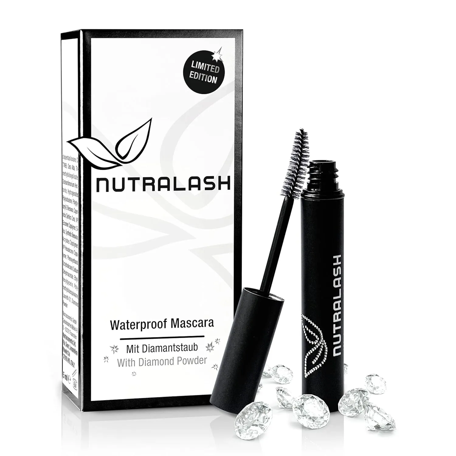 Nutralash Waterproof Mascara with Diamond Dust I Nourishing Lash Mascara with Hyaluronic Acid for Voluminous Long Eyelashes I Made in Germany I 5ml