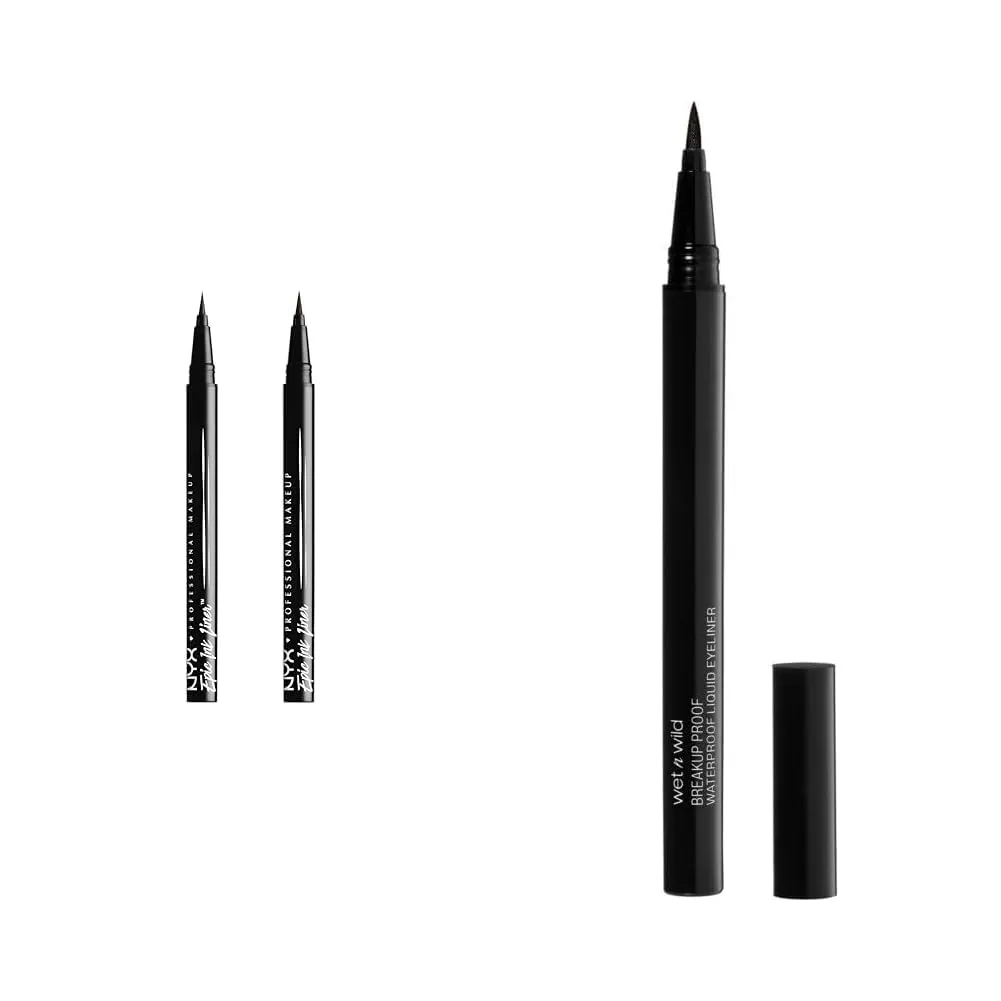 NYX Epic Ink Liner 2 Pack & wet n wild Breakup Proof Liner - 16Hr Waterproof Black Liquid Eyeliners