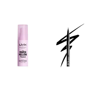 NYX PROFESSIONAL MAKEUP Marshmellow Smoothing Primer, Vegan Face Primer, 10-In-1 Skin Benefits & Epic Ink Liner, Waterproof Liquid Eyeliner - Black, Vegan Formula