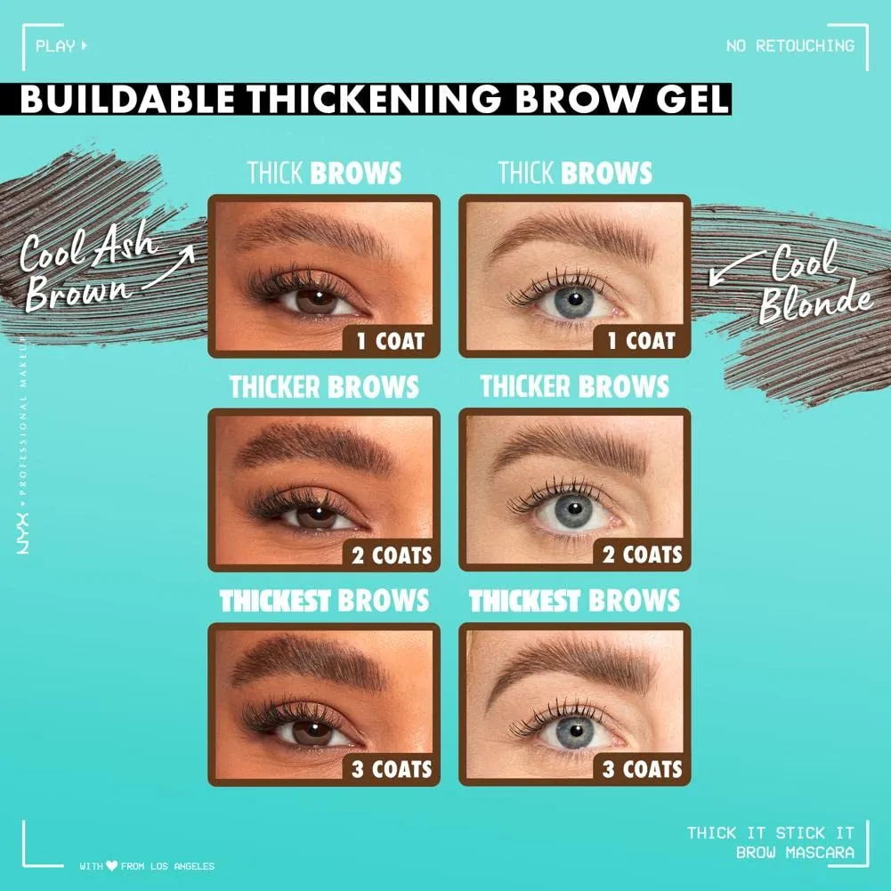 NYX PROFESSIONAL MAKEUP Thick It Stick It Thickening Brow Mascara, Eyebrow Gel - Cool Ash Brown