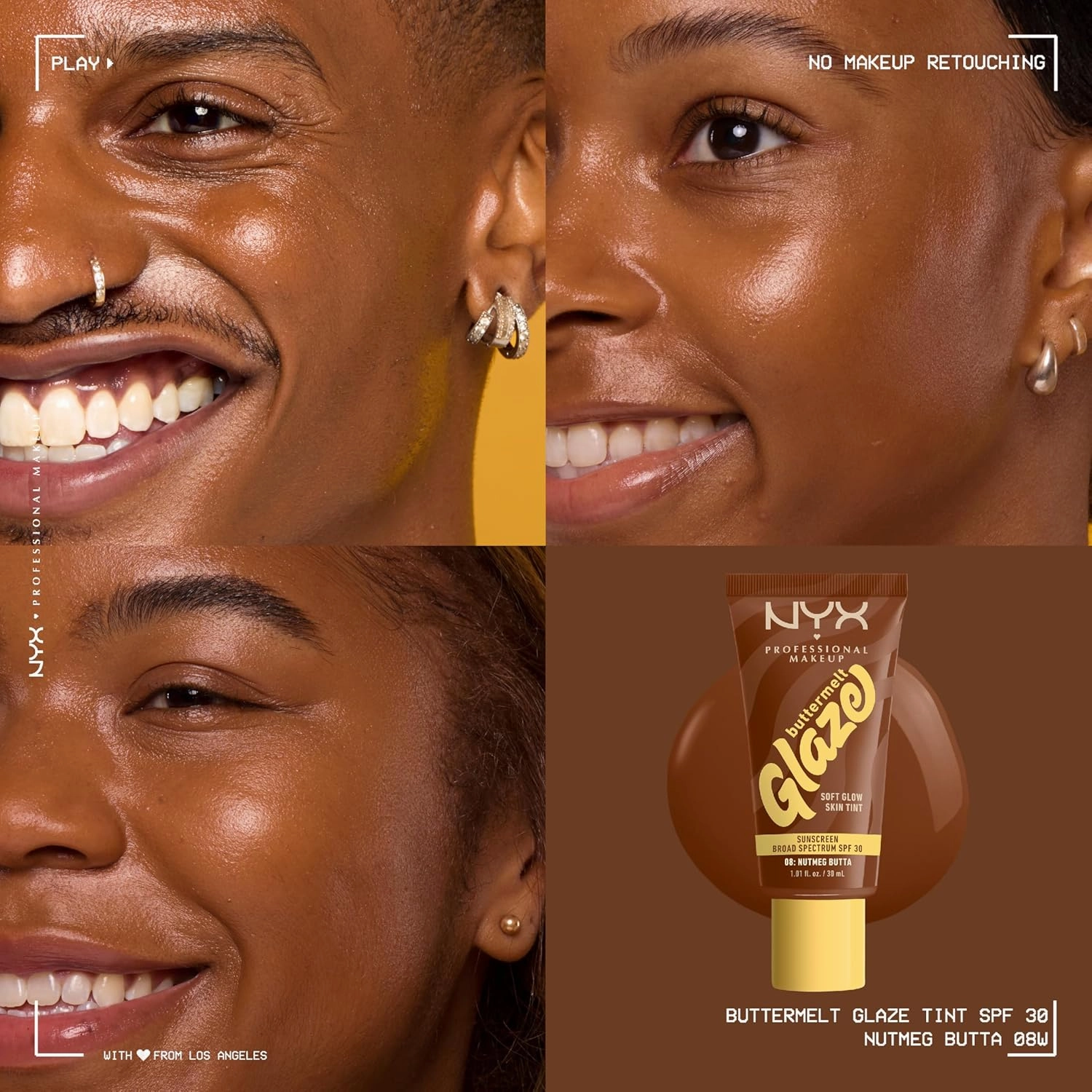 NYX PROFESSIONAL MAKEUP Buttermelt Glaze Soft Glow Skin Tint   SPF 30, Up To 12HR Wear, 08 Nutmeg Butta