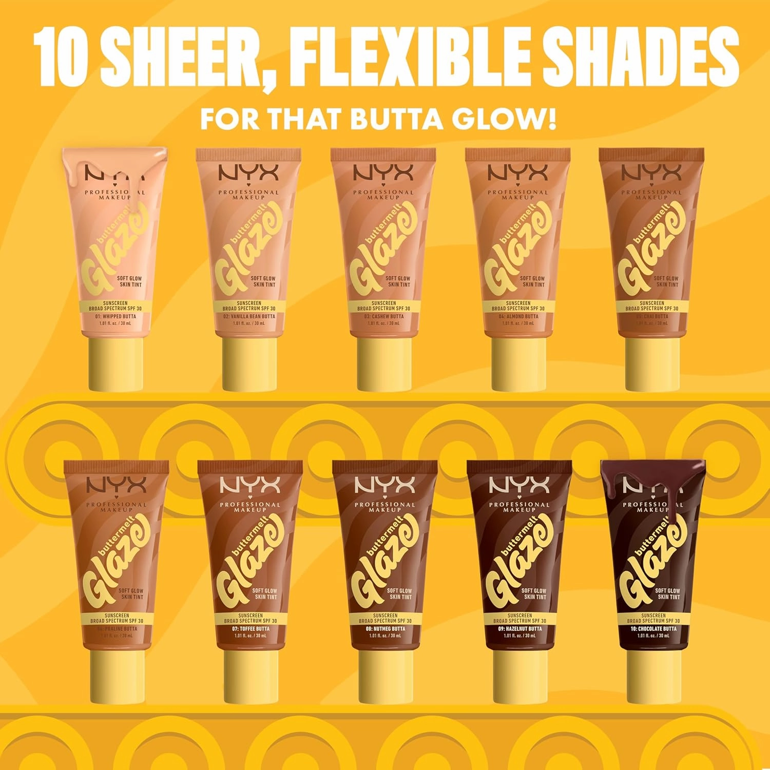 NYX PROFESSIONAL MAKEUP Buttermelt Glaze Soft Glow Skin Tint   SPF 30, Up To 12HR Wear, 08 Nutmeg Butta