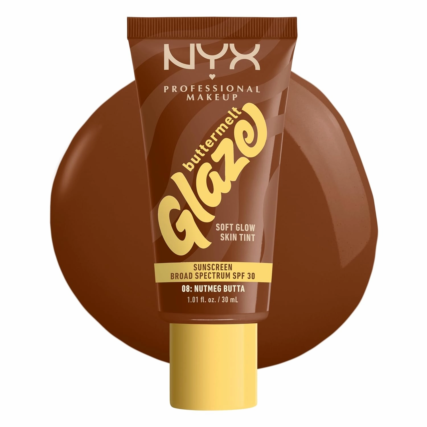 NYX PROFESSIONAL MAKEUP Buttermelt Glaze Soft Glow Skin Tint   SPF 30, Up To 12HR Wear, 08 Nutmeg Butta