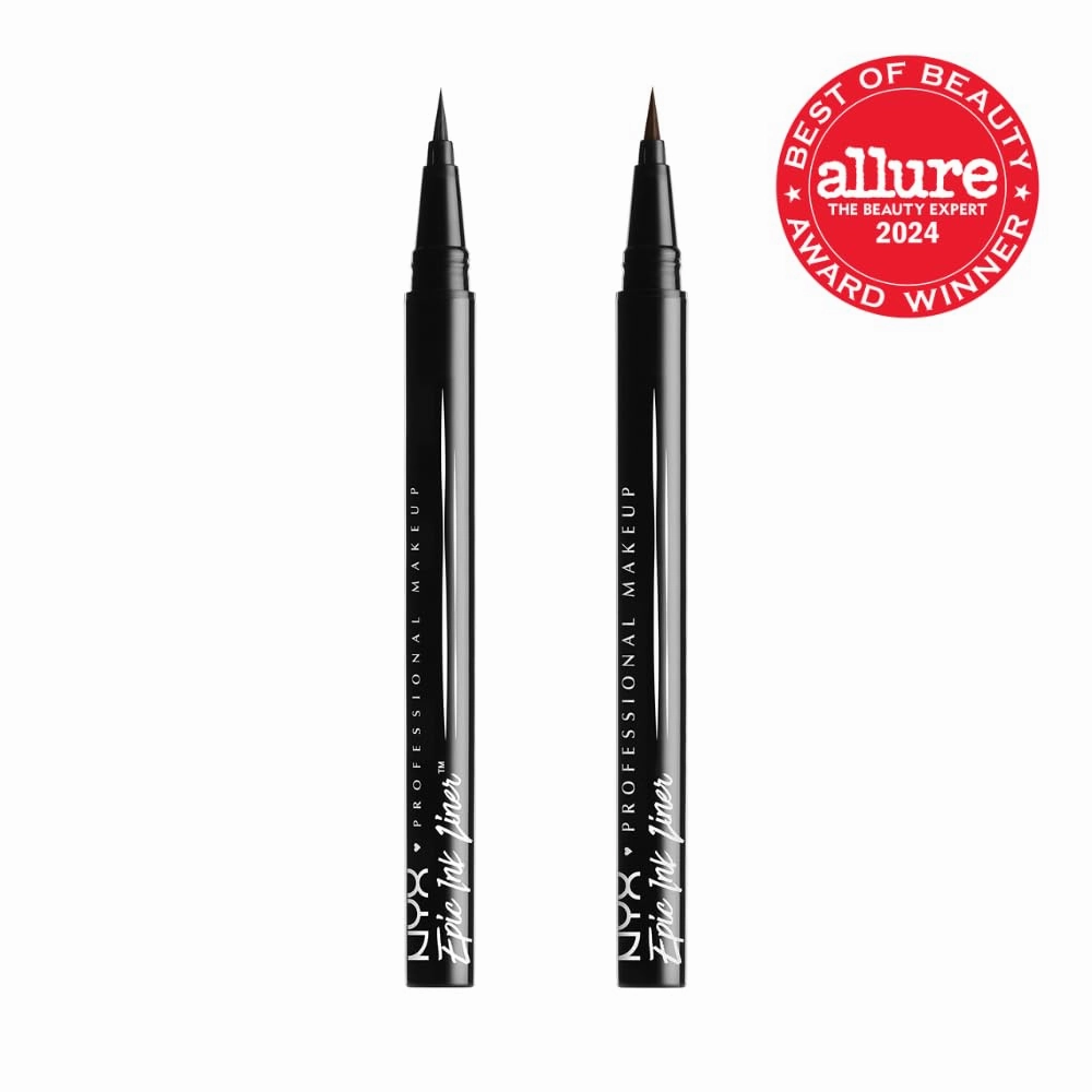 NYX PROFESSIONAL MAKEUP Epic Ink Liner, Waterproof Liquid Eyeliner - Black (Pack Of 2), Vegan Formula