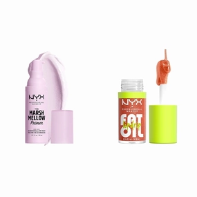 NYX PROFESSIONAL MAKEUP Marshmellow Smoothing Primer, Vegan Face Primer, 10-In-1 Skin Benefits & Fat Oil Lip Drip, Moisturizing, Shiny and Vegan Tinted Lip Gloss - Follow Back