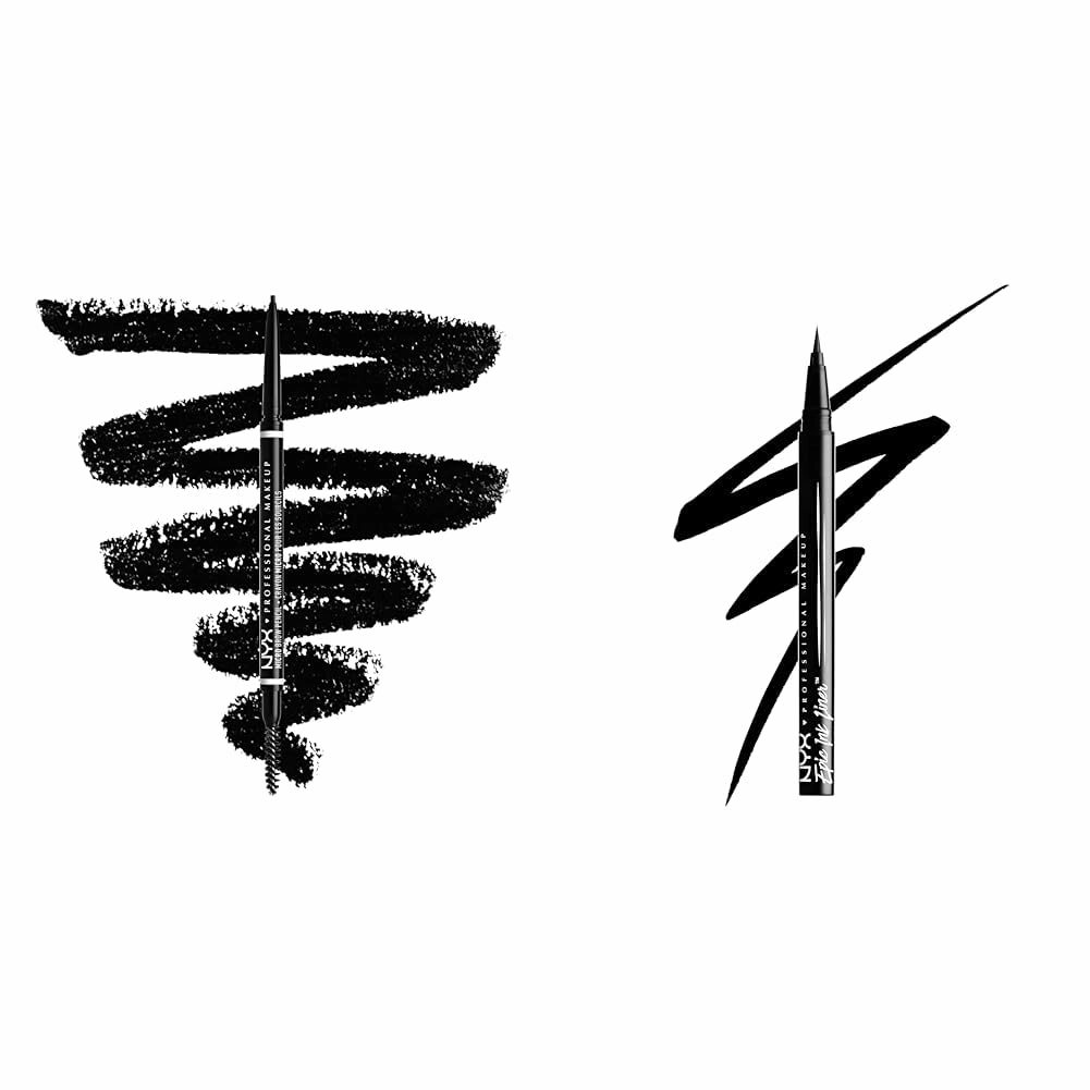 NYX PROFESSIONAL MAKEUP Micro Brow Pencil, Eyebrow Pencil - Black & Epic Ink Liner, Waterproof Liquid Eyeliner - Black, Vegan Formula