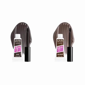 NYX PROFESSIONAL MAKEUP The Brow Glue Extreme Hold Tinted Eyebrow Gel Bundle - Black and Dark Brown