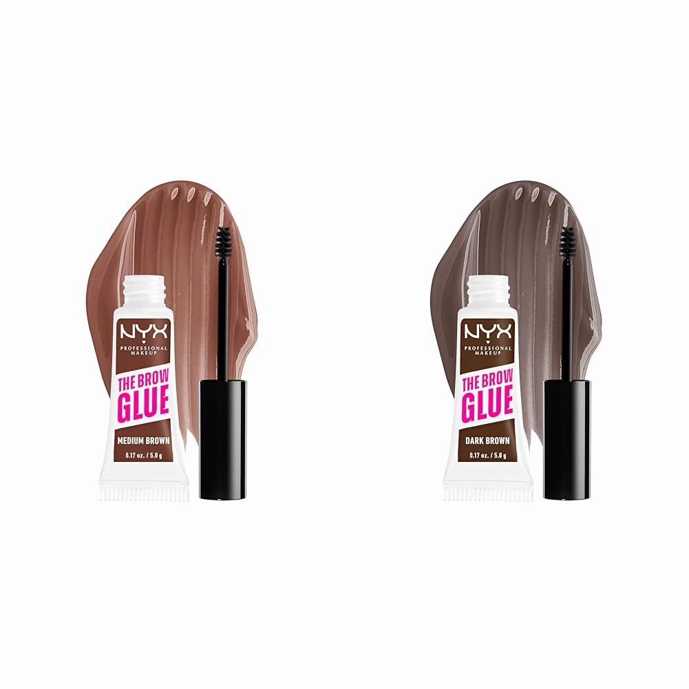 NYX PROFESSIONAL MAKEUP The Brow Glue Extreme Hold Tinted Eyebrow Gel Bundle - Medium Brown and Dark Brown