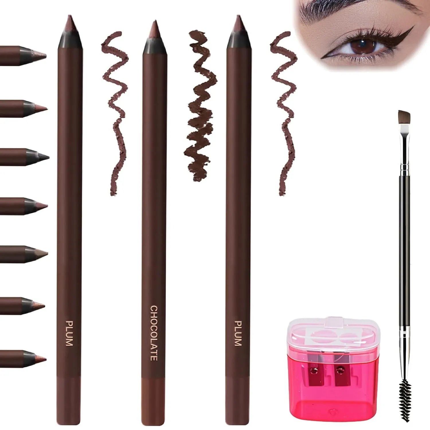 Occasionalous Eyeliner, 24 HR Waterproof Eyeliner Duo Sharpenable Eye Pencils, Beyonddraw Eye Brow Pencil, Revlrostre Eye Liner Pencil, Waterproof Smudge Proof Long Lasting, with Sharpener (3pcs-b)