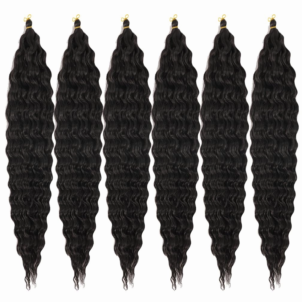 Ocean Wave Crochet Hair 22 Inch Deep Wave Braiding Hair Black Long Curly Crochet Braid Hair Extensions(1B-6Pcs)