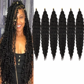 Ocean Wave Crochet Hair 22 Inch Deep Wave Braiding Hair Black Long Curly Crochet Braid Hair Extensions(1B-6Pcs)