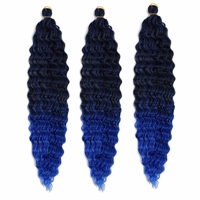 Ocean Wave Crochet Hair 22 Inch Deep Wave Braiding Hair Long Curly Crochet Braids Hair Extensions Ombre Black to Blue 3 Packs
