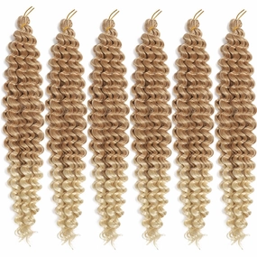 Ocean Wave Crochet Hair 22 Inch Deep Wave Braiding Hair Long Curly Crochet Braids Hair Extensions Ombre Light Brown to Beige(27/613-6Pcs)