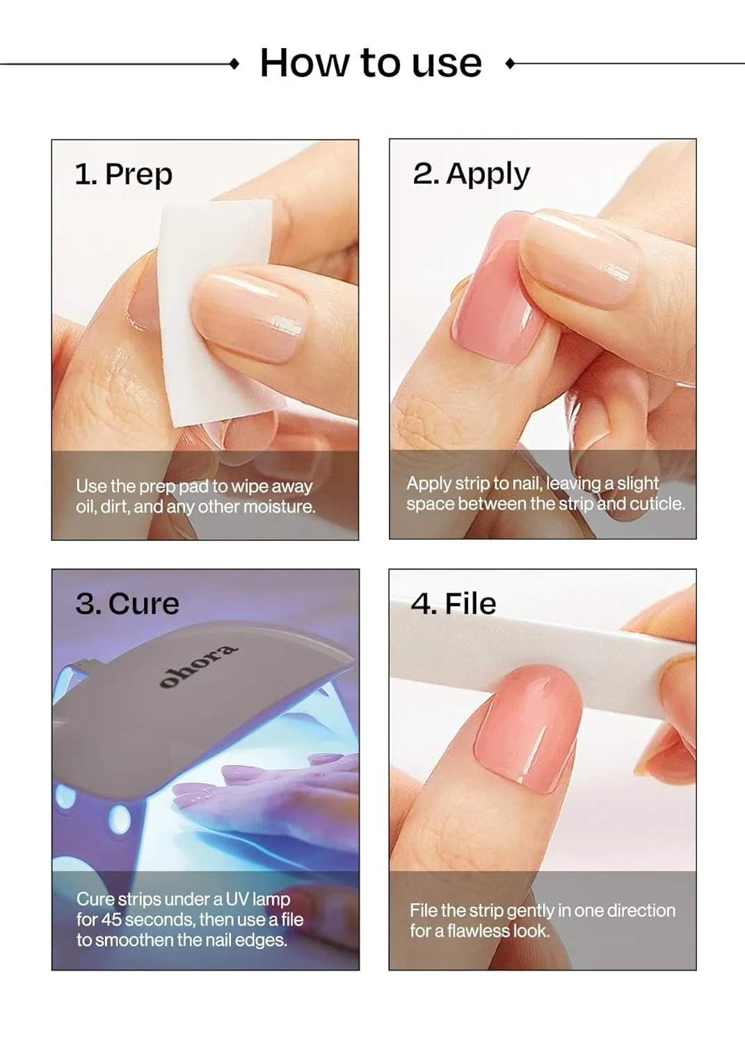 ohora Semi Cured Gel Nail Strips (N Brown Smudge) - Brown, Patterned, Works with Any UV/LED Lamps, Salon-Quality, Long Lasting, Easy to Apply & Remove - Includes 2 Prep Pads, Nail File & Wooden Stick