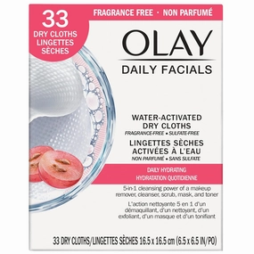 OLAY Daily Facial Hydrating Cleansing Cloths with Grapeseed Extract, Makeup Remover 33 ea (Pack of 12)