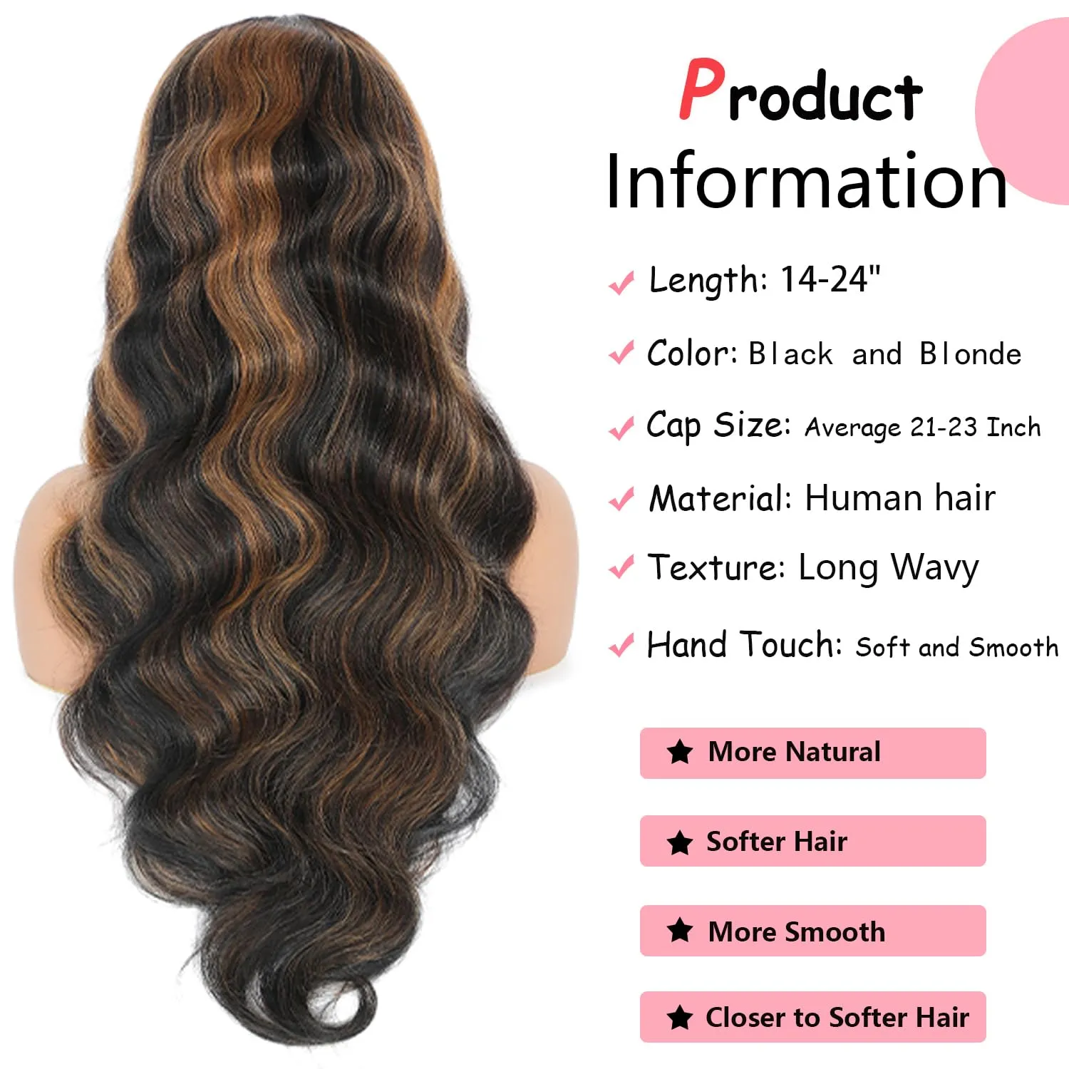 Ombre V Part Wig Human Hair Body Wave Upgrade U Part Human Hair Wig with Clips Brown Wigs for Black Women 180% Density No Leave Out Highlight Wig Beginner Friendly (16 inch)