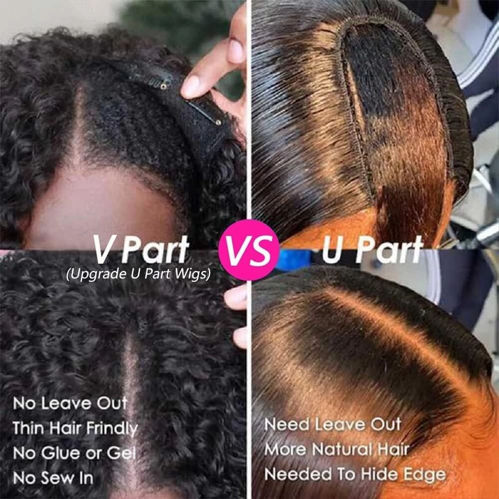 Ombre Brown Curly Human Hair Wigs For Black Women 180% Density Afro Kinky Curly V Part Human Hair Wig Upgrade U Part Wig Human Hair Wigs Brazilian Remy Glueless Wig No Sew in NO Glue 20 inches