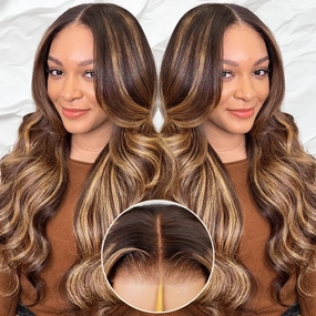 Ombre Lace Front Wig Human Hair 220% Density 4/27 Highlight Wig Human Hair Pre Everything 7x5 Highlight Body Wave Wigs Balayage Glueless Wig Blonde Highlight Wig For Women Brown And Blonde Wigs 22 In