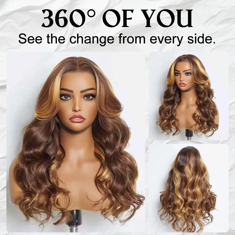 Ombre Lace Front Wig Human Hair 220% Density 4/27 Highlight Wig Human Hair Pre Everything 7x5 Highlight Body Wave Wigs Balayage Glueless Wig Blonde Highlight Wig For Women Brown And Blonde Wigs 22 In
