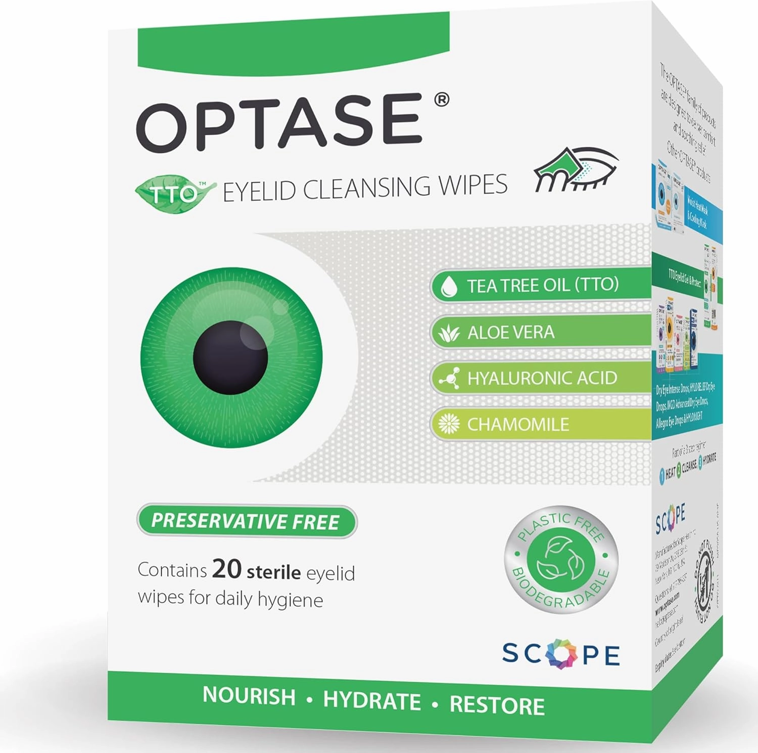 OPTASE TTO Eyelid Cleansing Wipes, Box of 20 - Individually Wrapped Eyelid Wipes With Tea Tree Oil - Cleanser & Eye Makeup Remover for Dry Eyes, Stye, Blepharitis Treatment