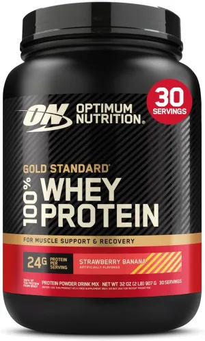 Optimum Nutrition Gold Standard 100% Whey Protein Powder, Strawberry Banana, 2 Pound (Packaging May Vary)
