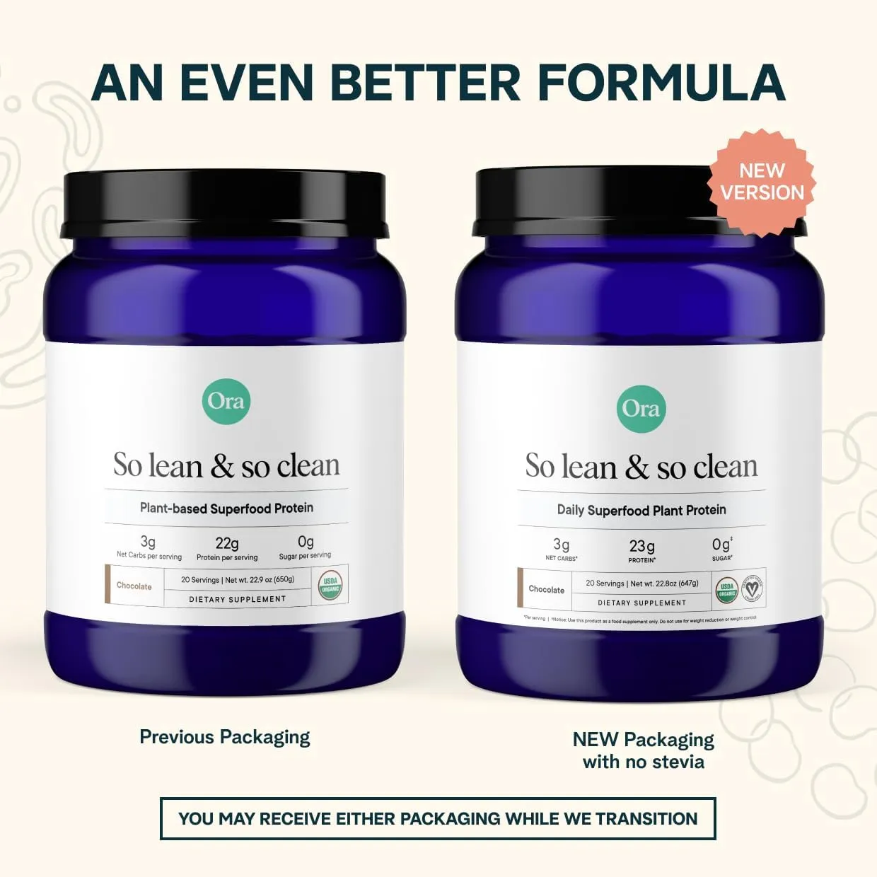 Ora Organic Vegan Protein Powder - 23g Plant Protein for Women and Men - Chocolate Flavor 20 Servings, Bloat-Free, Gluten Free, Non-GMO, No Artificial Sweeteners