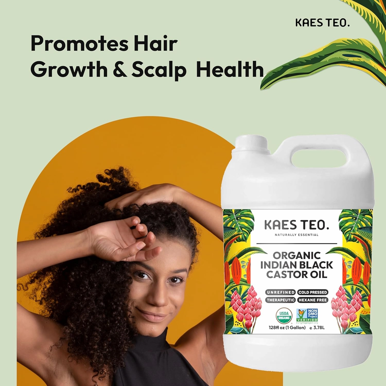 Organic Black Castor Oil 1 Gallon for Hair Growth - 100% Pure, Cold Pressed - USDA Certified, Skin Care, Nail Care, Scalp Oil, Deep Moisture, Thicker Eyebrows & Eyelashes (128 Fl Oz)