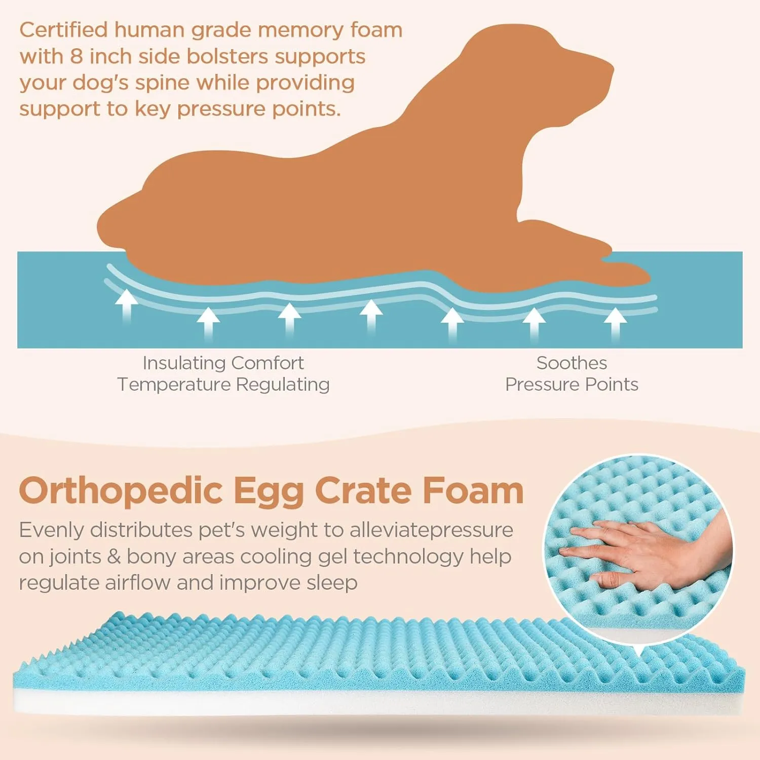 Orthopedic Dog Bed for Large Dogs, Memory Foam Dog Sofa with Waterproof & Washable Cover, Cooling Energy Gel. Couch, Pain Relief Soft Couch Pet Bed (Brown, 40x31x11 inch)