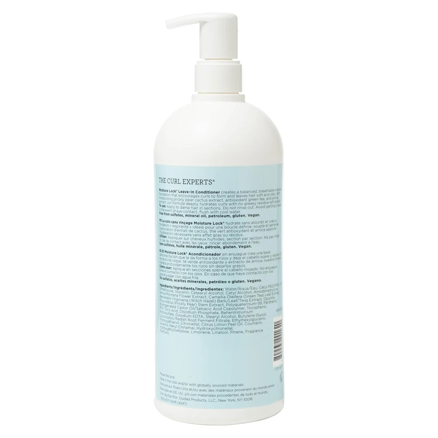 Ouidad Moisture Lock Leave In Conditioner for Curly Hair, Hydrating Curl Conditioner & Hair Detangler 2-in-1 Moisturizing Conditioner & Primer for Soft, Hydrated Hair, All Curl Types